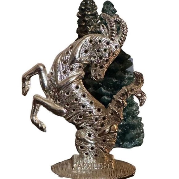 Capricorn Zodiac Metal Statue Silver Color 5” x 4” Astrology - Picture 2 of 5